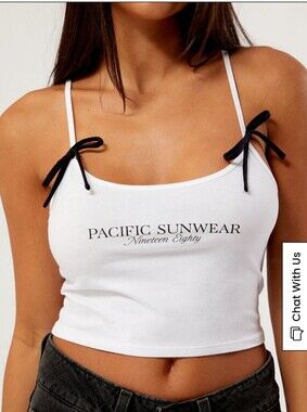 Pacific Sunwear White Logo Tie-Shoulder Crop Top